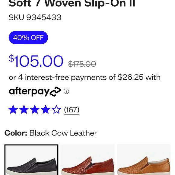 Ecco $175 soft Black woven Cow Leather cushioned slip-on loafers shoes - Picture 2 of 11